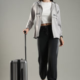 Women's Raglan Sleeve Hoodie with High V-Neck Collar & Zipper Opening