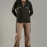 Women's Raglan Sleeve Hoodie with High V-Neck Collar & Zipper Opening