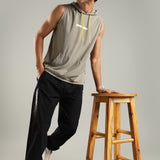 Men's Sleeveless Hoodie with Kangaroo Pocket & Neon Drawstring