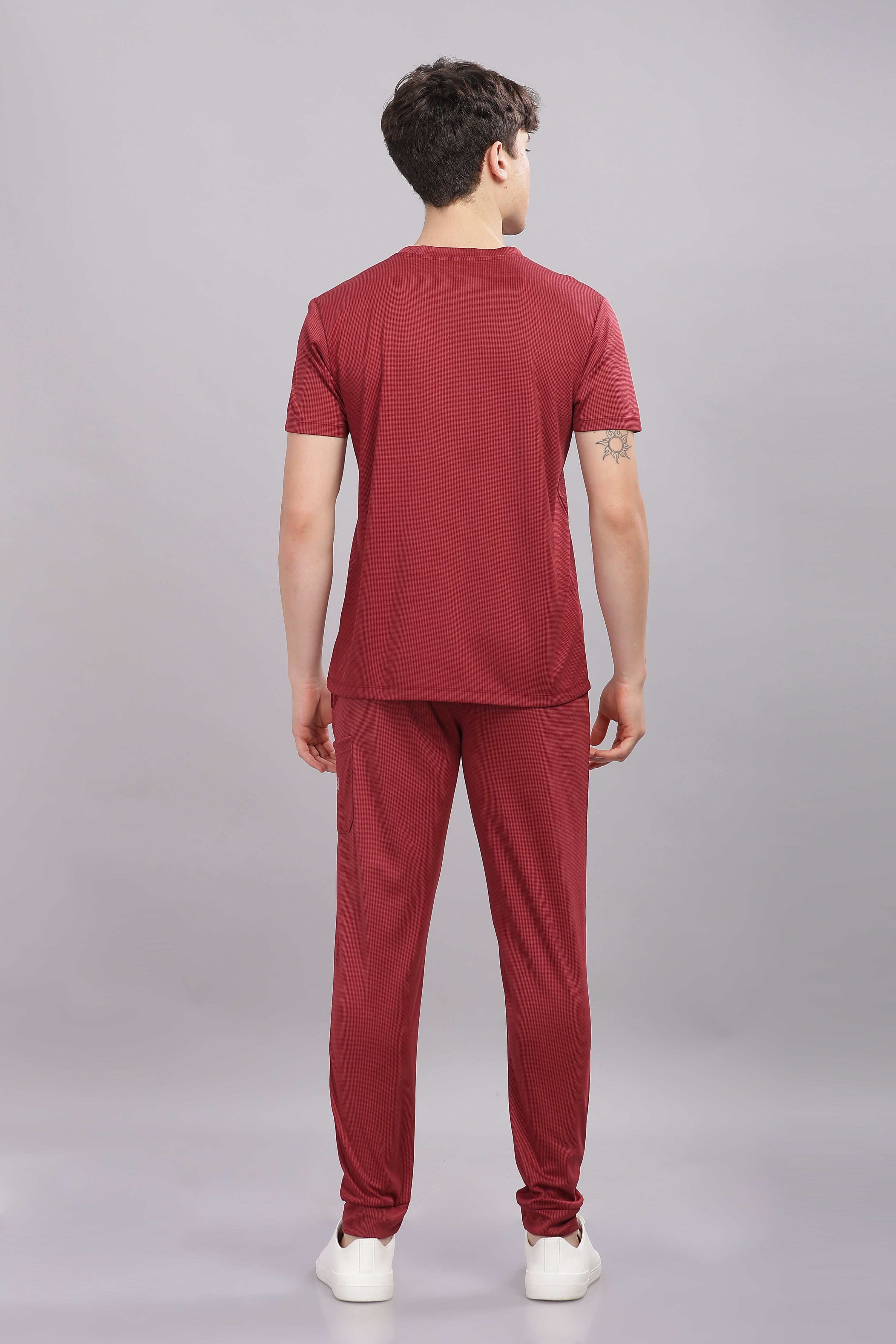 Activewear-inspired red co-ord set for men in wrinkle-resistant fabric