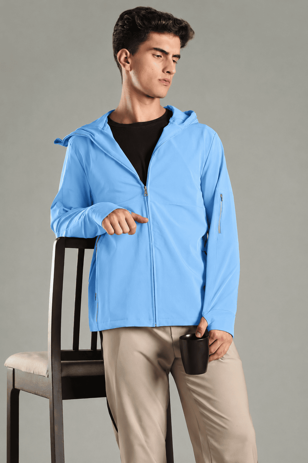 Men's All-Weather Water-Repellent Hoodie Jacket with Thumb hole