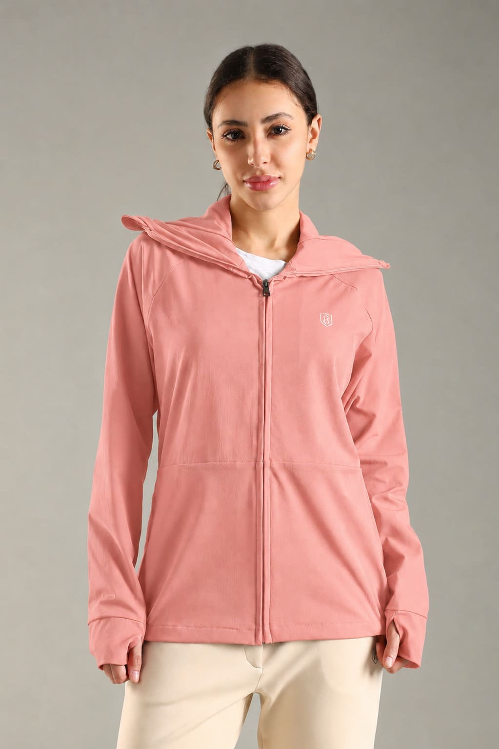 Women's Hooded Water-repellent Jacket with Thumb hole Sleeve