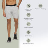 Men Training Shorts With Elastic Waist Band & Zipper Pockets