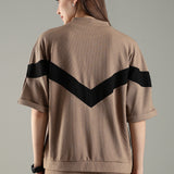 Women’s Half Sleeve V-Neck Textured Zipper Jacket