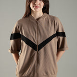 Women’s Half Sleeve V-Neck Textured Zipper Jacket