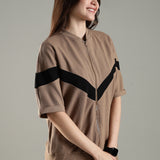 Women’s Half Sleeve V-Neck Textured Zipper Jacket