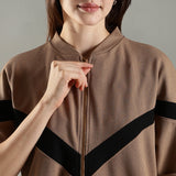 Women’s Half Sleeve V-Neck Textured Zipper Jacket