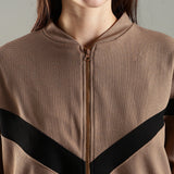 Women’s Half Sleeve V-Neck Textured Zipper Jacket