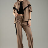 Women’s Half Sleeve V-Neck Textured Zipper Jacket