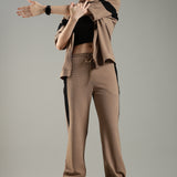 Women’s Half Sleeve V-Neck Textured Zipper Jacket