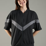 Women’s Half Sleeve V-Neck Textured Zipper Jacket