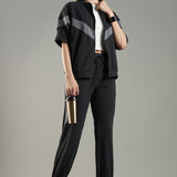 Women’s Half Sleeve V-Neck Textured Zipper Jacket