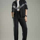 Women’s Half Sleeve V-Neck Textured Zipper Jacket