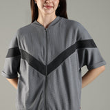 Women’s Half Sleeve V-Neck Textured Zipper Jacket