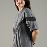 Women’s Half Sleeve V-Neck Textured Zipper Jacket