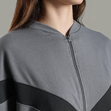 Women’s Half Sleeve V-Neck Textured Zipper Jacket