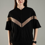 Women’s Half Sleeve V-Neck Textured Zipper Jacket