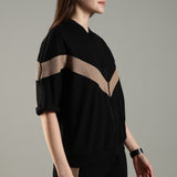 Women’s Half Sleeve V-Neck Textured Zipper Jacket