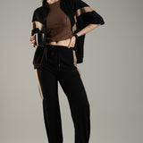 Women’s Half Sleeve V-Neck Textured Zipper Jacket