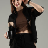 Women’s Half Sleeve V-Neck Textured Zipper Jacket