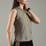 Women’s Sleeveless Hoodie with Adjustable Waist and Kangaroo Pocket