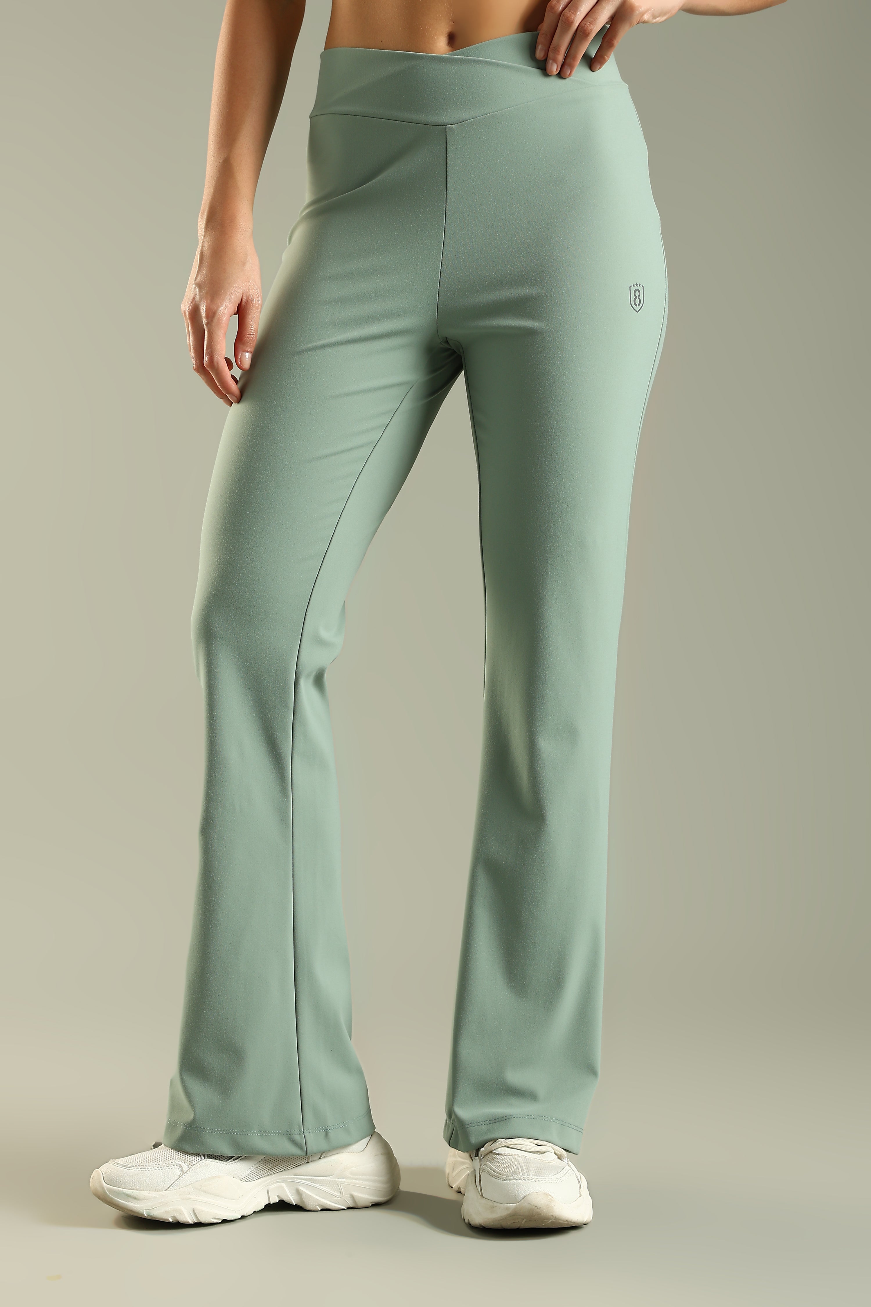 DOMIN8 Women Flared Mid-Rise Trousers