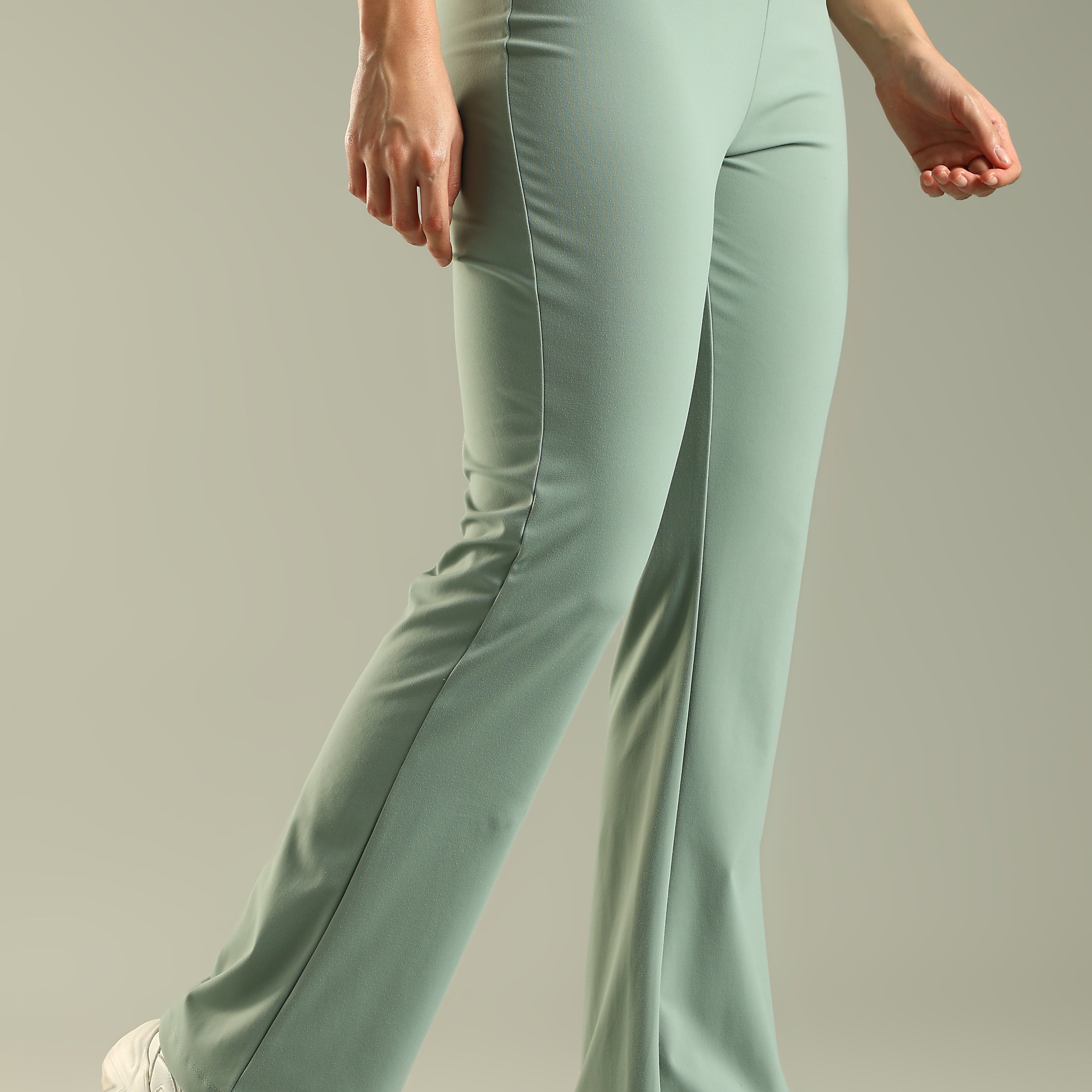 DOMIN8 Women Flared Mid-Rise Trousers