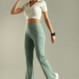 DOMIN8 Women Flared Mid-Rise Trousers