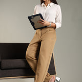 Women's Ankle Length Workleisure Pant with Front Pleat and Zipper Opening