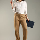 Women's Ankle Length Workleisure Pant with Front Pleat and Zipper Opening