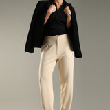 Women's Ankle Length Workleisure Pant with Front Pleat and Zipper Opening