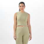 Light green joggers and crop top set – stylish, comfortable, and perfect for casual wear.