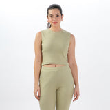 Light green joggers and crop top set – stylish, comfortable, and perfect for casual wear.