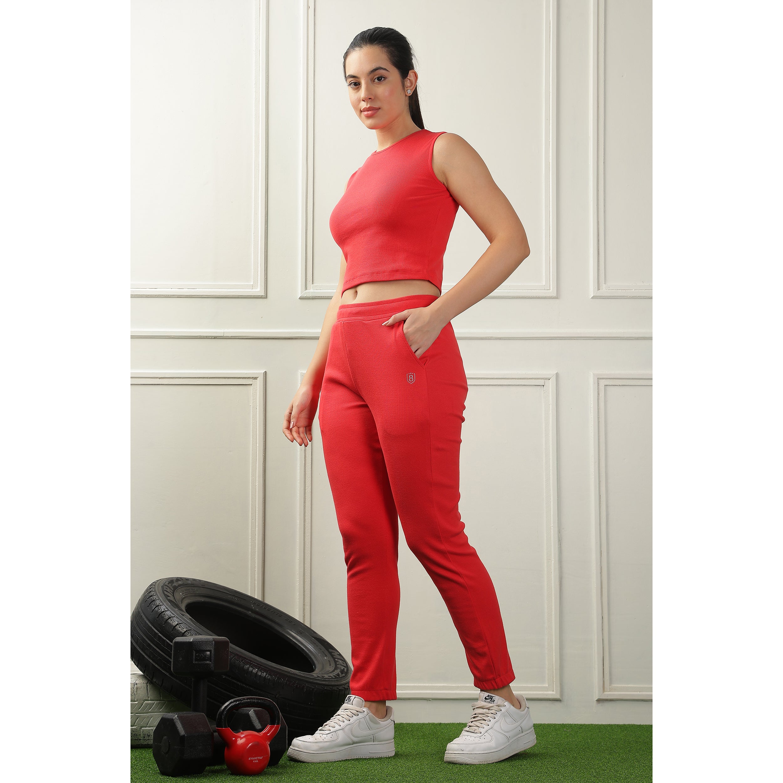 Women's Cotton Coord set with Crop Top and Draw String Side Pocket Jogger