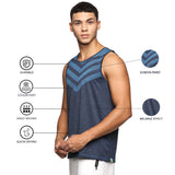 Men Slim Fit Round Neck Sleeveless Tank Top With arrow print at chest (Navy Blue)