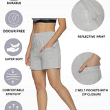 Women's Solid Training Shorts With Elasticated Drawstring Waist & Zipper Pockets