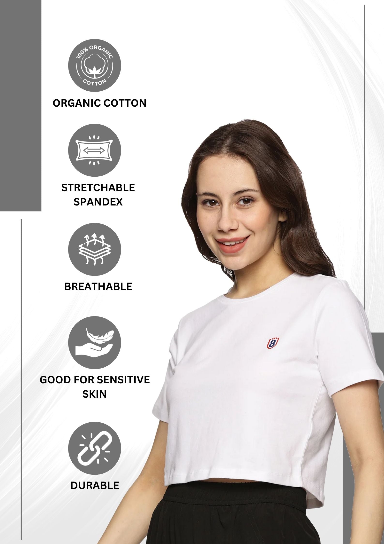 Women’s cotton-spandex short-sleeve crop top in beige – lightweight, breathable, and stylish.