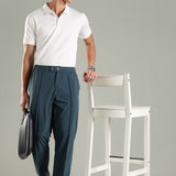 Men's Pintuck Pants with Double Button & Zipper Closure