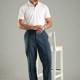 Men's Pintuck Pants with Double Button & Zipper Closure
