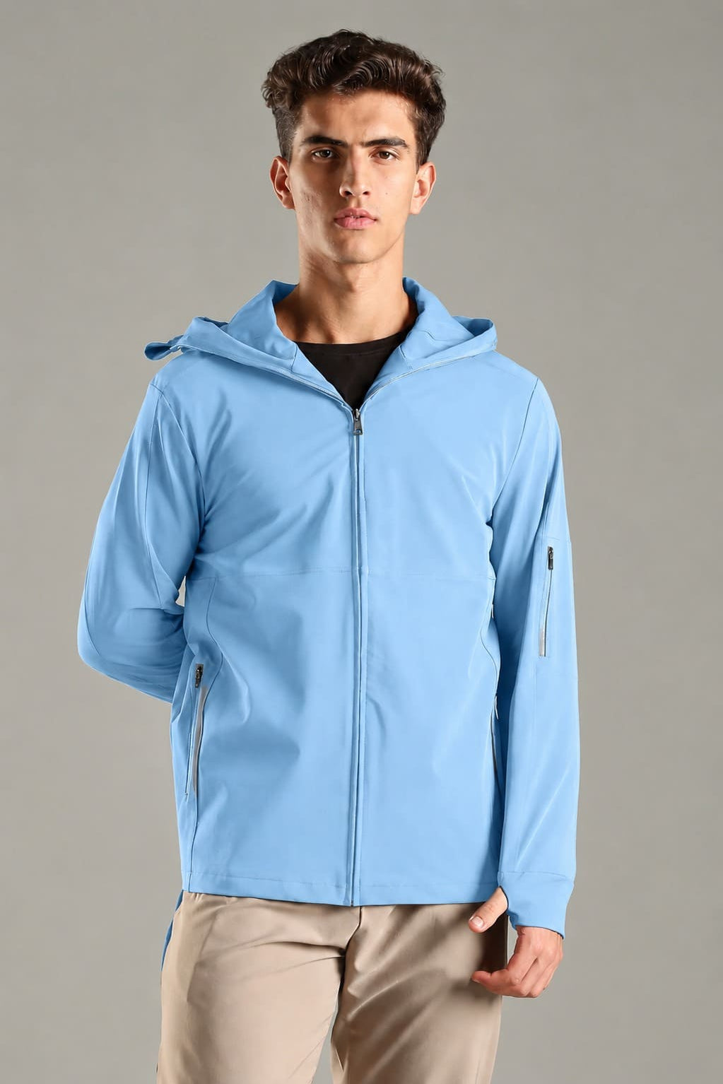 Men's All-Weather Water-Repellent Hoodie Jacket with Thumb hole