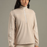On-Trend Relaxed Fit Pullover Featuring Side Graphics and Quarter-Zip highneck Collar