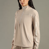 On-Trend Relaxed Fit Pullover Featuring Side Graphics and Quarter-Zip highneck Collar