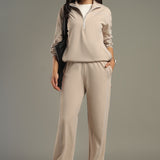 On-Trend Relaxed Fit Pullover set with wide-leg contrast piping bottom for Elevated All-Day Comfort.