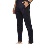 Front view of slim fit track pants for men with zipper pockets