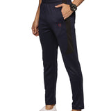 Front view of slim fit track pants for men with zipper pockets