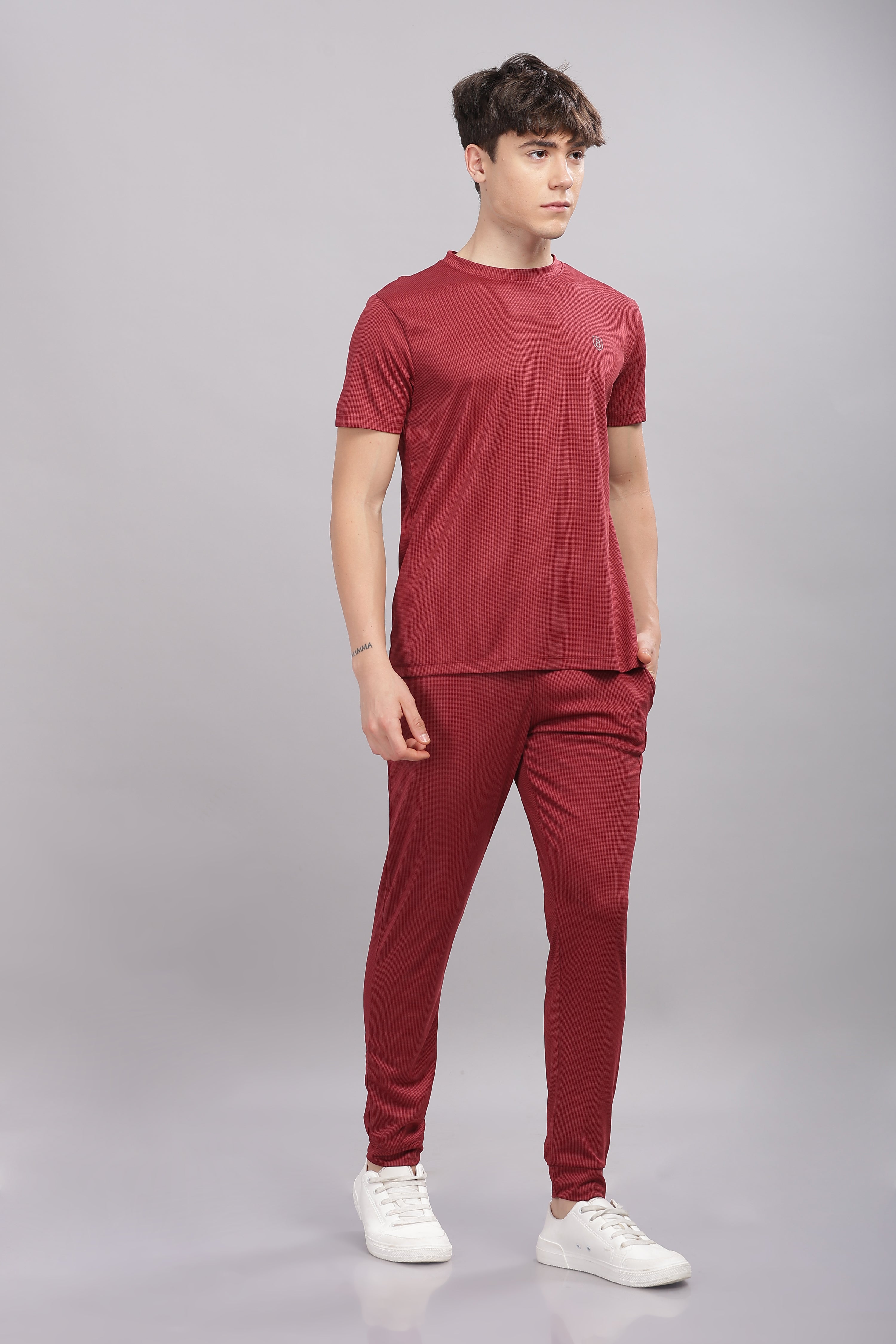 Front view of stylish men's co-ord short set perfect for travel