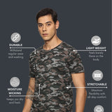 Men Cotton Regular Fit Round Neck Camouflage Black Sports T-Shirt