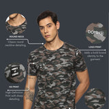 Men Cotton Regular Fit Round Neck Camouflage Black Sports T-Shirt