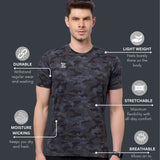Men Cotton Regular Fit Round Neck Camouflage Black Sports T-Shirt