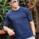 Men Solid High Performance Half Raglan Sleeve(Navy Blue)